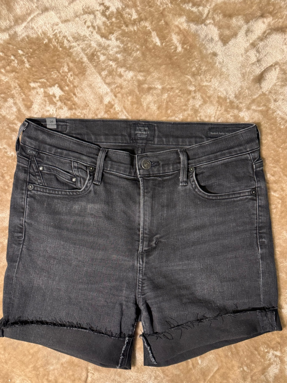 Citizens Of Humanity Black Frayed Hem Denim Shorts